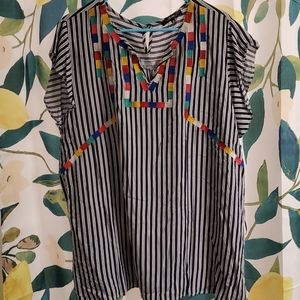 Striped top with rainbow embroidery